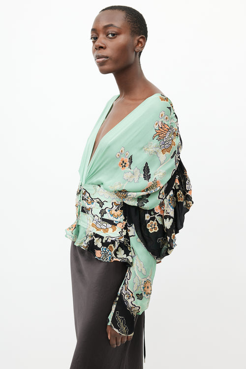 Roberto Cavalli Spring 2003 Green & Multi Silk Corset Blouse