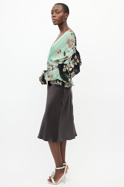 Roberto Cavalli Spring 2003 Green & Multi Silk Corset Blouse