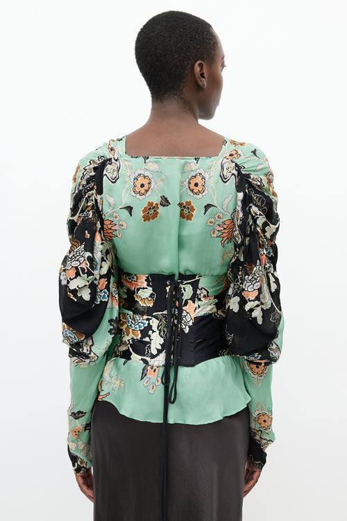 Roberto Cavalli Spring 2003 Green & Multi Silk Corset Blouse