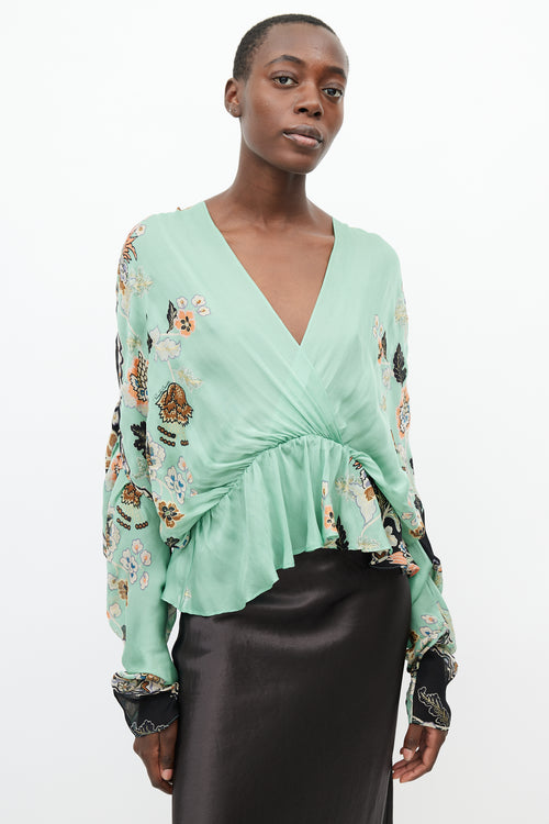 Roberto Cavalli Spring 2003 Green & Multi Silk Corset Blouse
