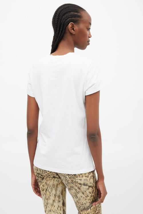 Roberto Cavalli White & Brown Printed Logo T-Shirt