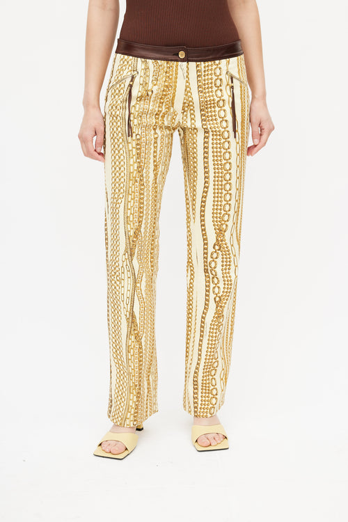 Roberto Cavalli Yellow & Brown Chain Jeans