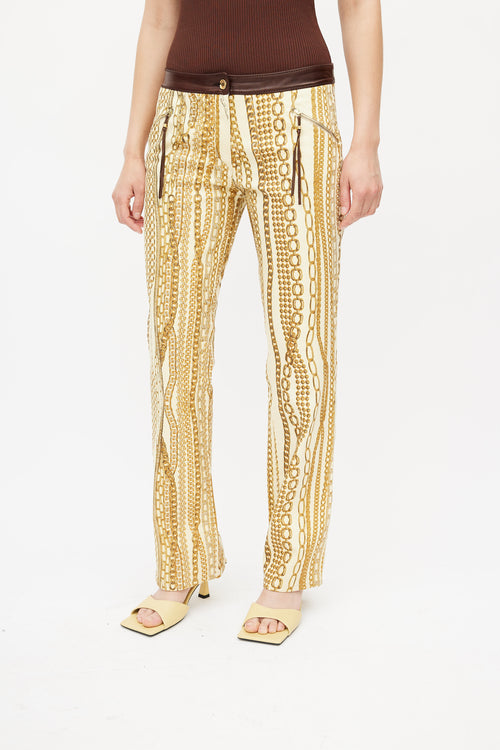 Roberto Cavalli Yellow & Brown Chain Jeans