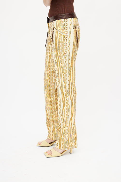 Roberto Cavalli Yellow & Brown Chain Jeans