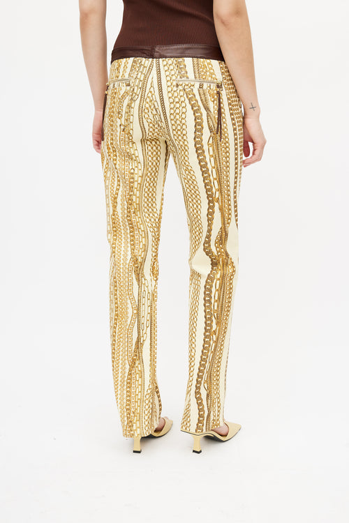 Roberto Cavalli Yellow & Brown Chain Jeans