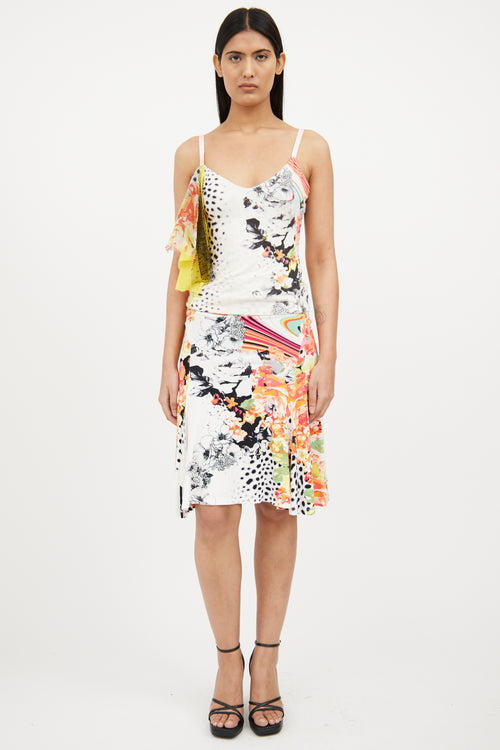 Cream & Multi Colour Tank & Skirt Set