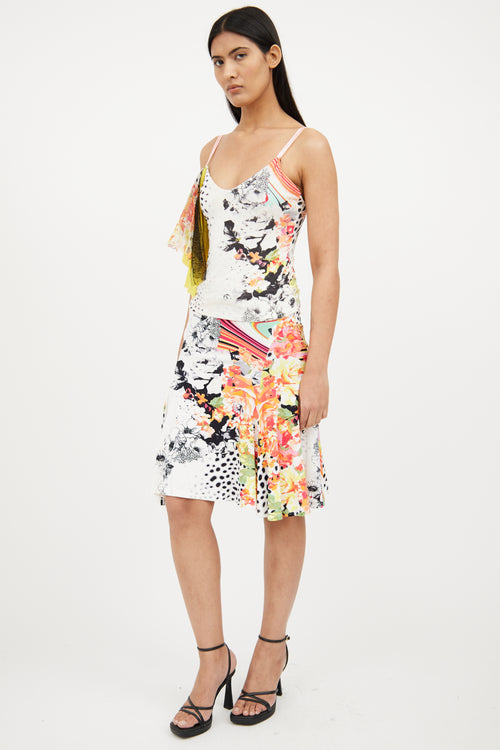 Cream & Multi Colour Tank & Skirt Set