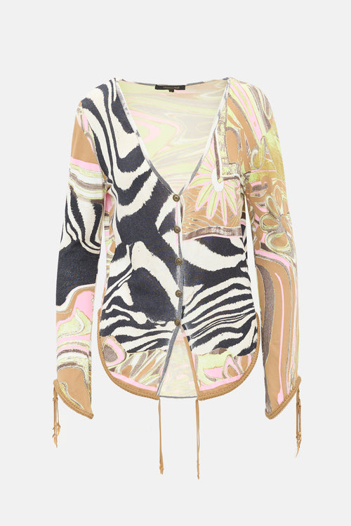 Roberto Cavalli Mixed Print Tassel Cardigan