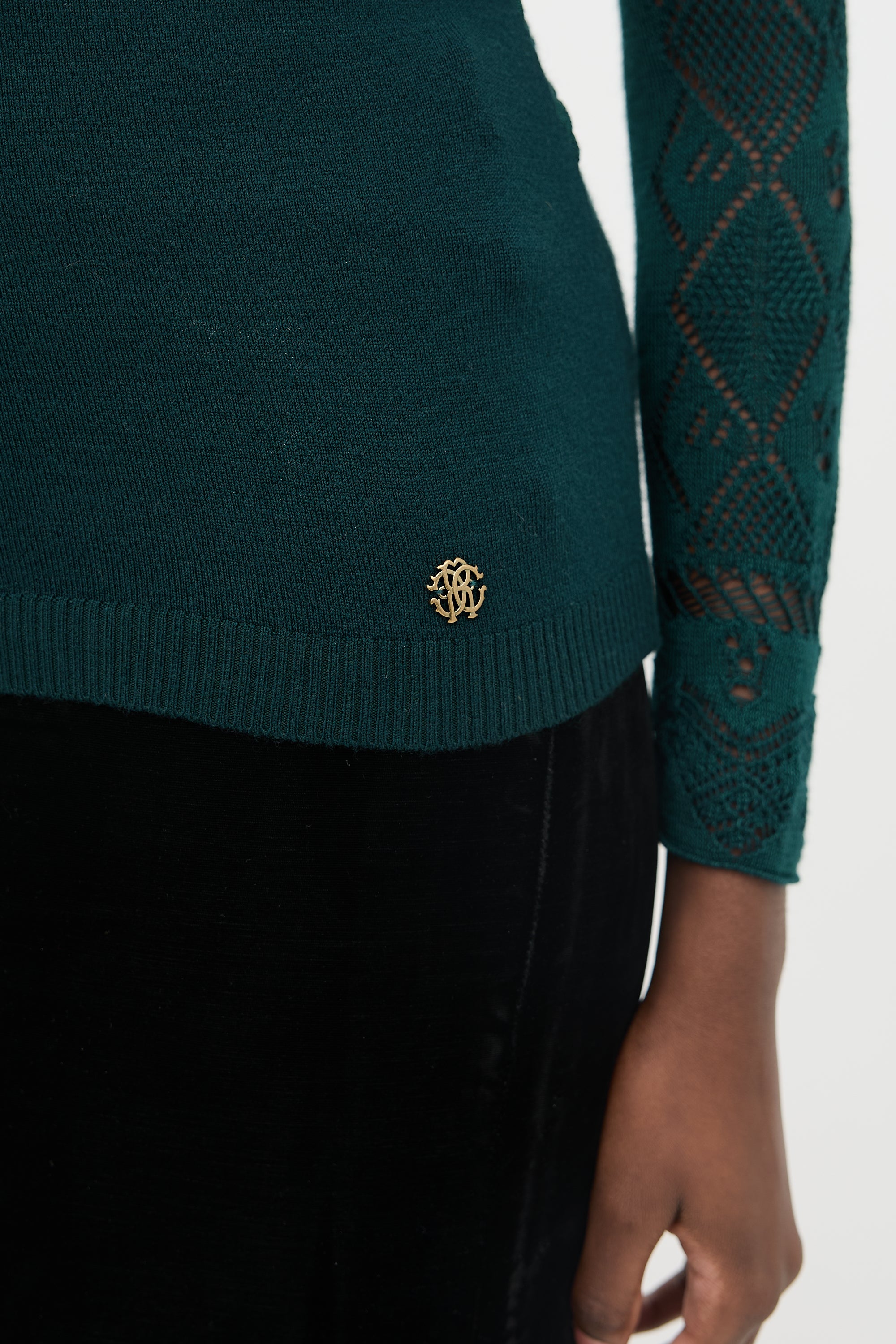 Roberto Cavalli Wool Pointelle Turtleneck Sweater