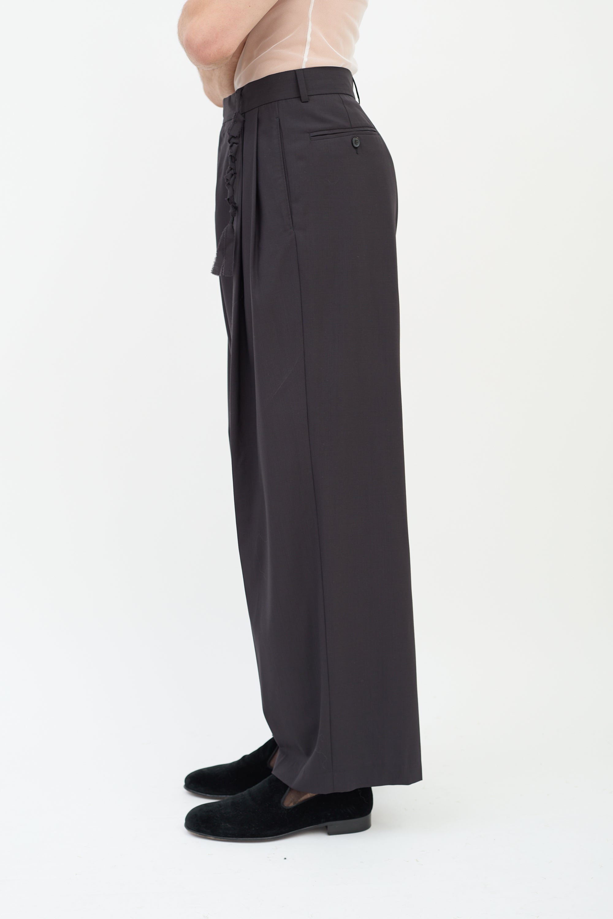 Rochas Black Wool Pleated Wide Leg Trouser