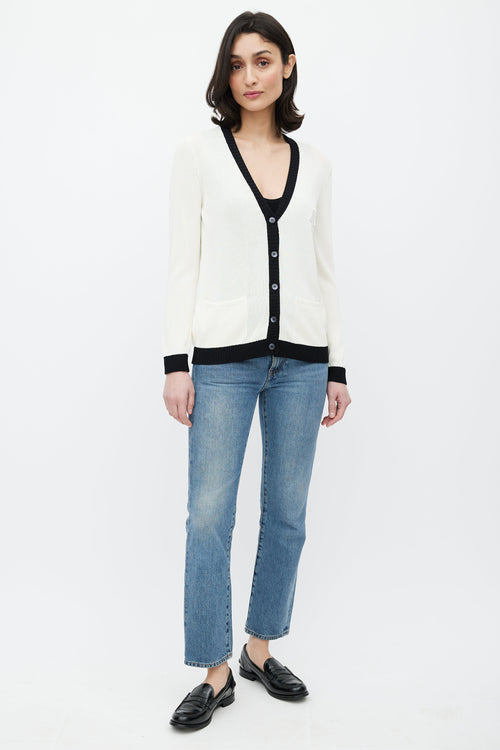 Rochas Cream & Black Patch Logo Cardigan