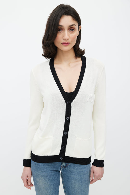 Rochas Cream & Black Patch Logo Cardigan