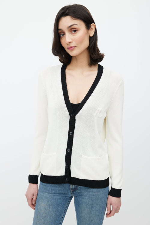 Rochas Cream & Black Patch Logo Cardigan