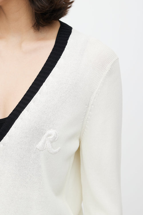 Rochas Cream & Black Patch Logo Cardigan
