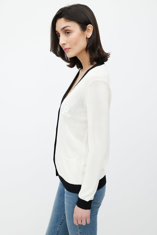 Rochas Cream & Black Patch Logo Cardigan