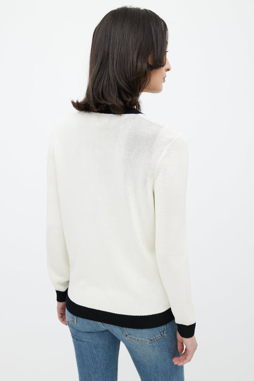 Rochas Cream & Black Patch Logo Cardigan