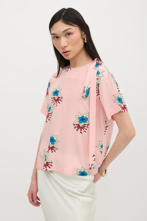 Rochas Silk Floral Shoulder Tie Blouse