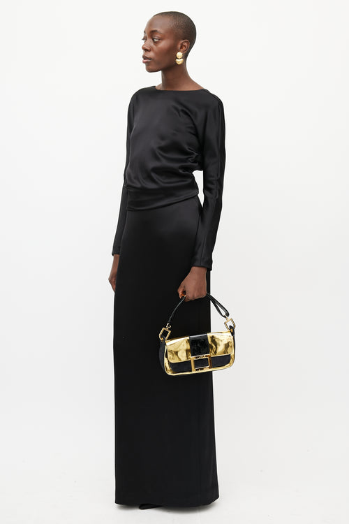 Roger Vivier Black & Gold Suede Bag