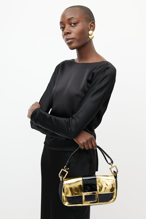 Roger Vivier Black & Gold Suede Bag