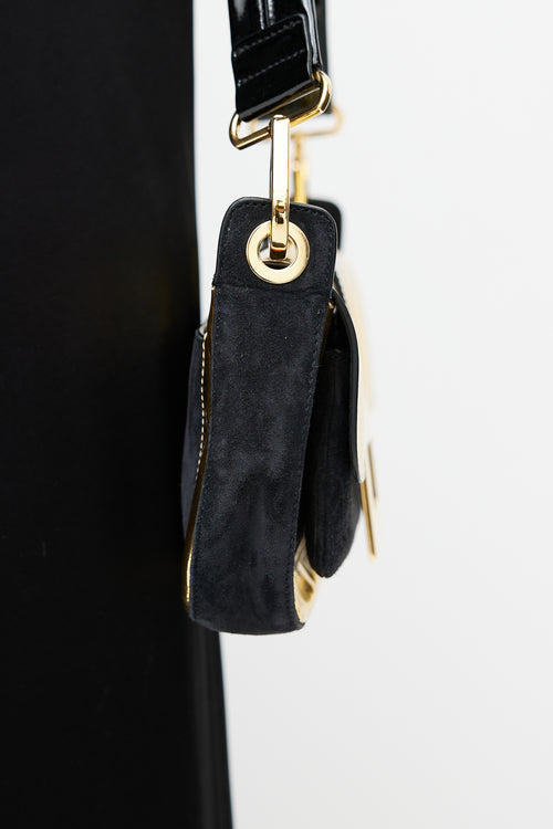 Roger Vivier Black & Gold Suede Bag