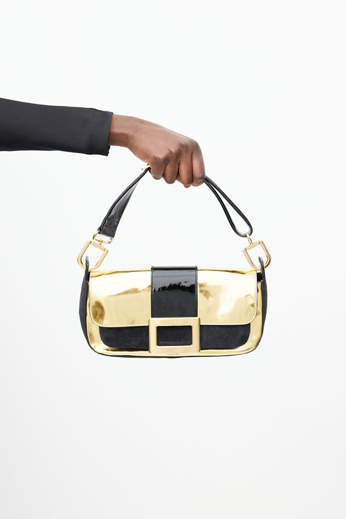 Roger Vivier Black & Gold Suede Bag