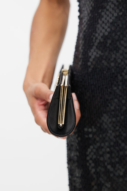 Roger Vivier Black Satin Pilgrim Buckle Tube Clutch