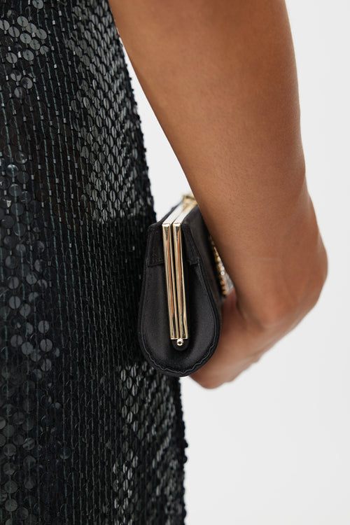 Roger Vivier Black Satin Pilgrim Buckle Tube Clutch