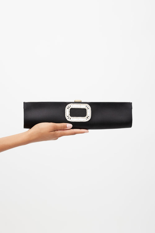Roger Vivier Black Satin Pilgrim Buckle Tube Clutch