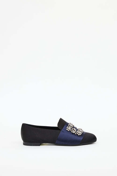 Roger Vivier Black & Navy Satin Crystal Loafer