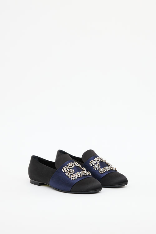 Roger Vivier Black & Navy Satin Crystal Loafer
