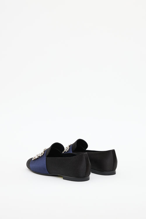 Roger Vivier Black & Navy Satin Crystal Loafer