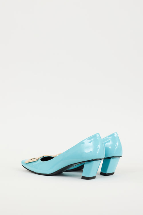 Roger Vivier Blue & Gold Patent Leather Belle Vivier Heel