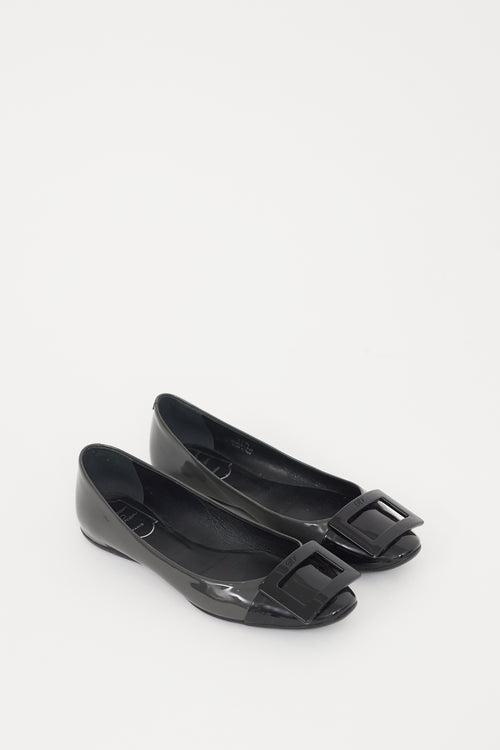 Roger Vivier Black & Grey Patent Leather Gommettine Flat