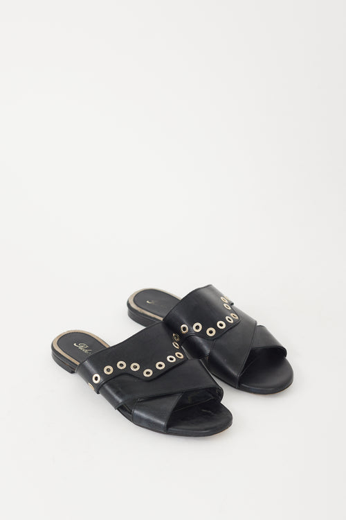 Roger Vivier Black & Silver Grommet Leather Sandal