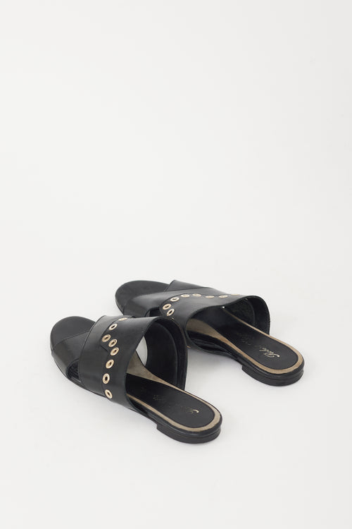 Roger Vivier Black & Silver Grommet Leather Sandal