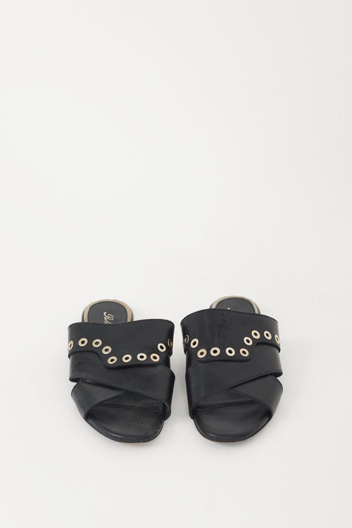 Roger Vivier Black & Silver Grommet Leather Sandal