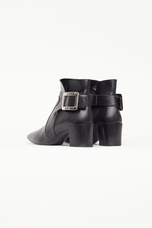 Roger Vivier Black Leather & Silver Buckle Ankle Boot