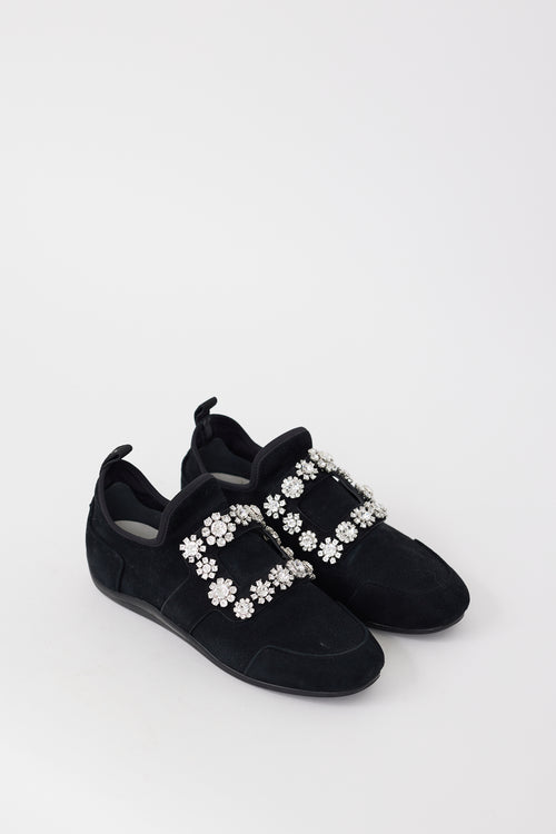 Roger Vivier Black Suede Viv' Run Strass Buckle Sneaker