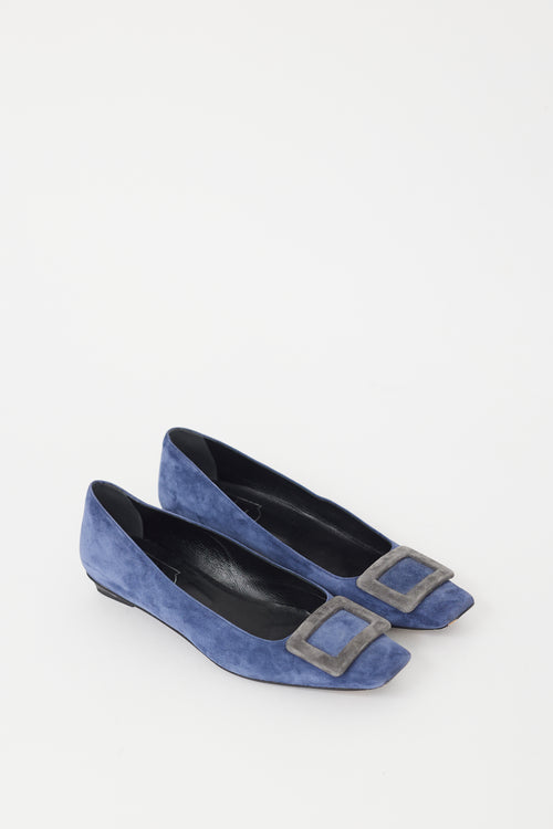 Roger Vivier Blue & Grey Suede Trompette  Flat
