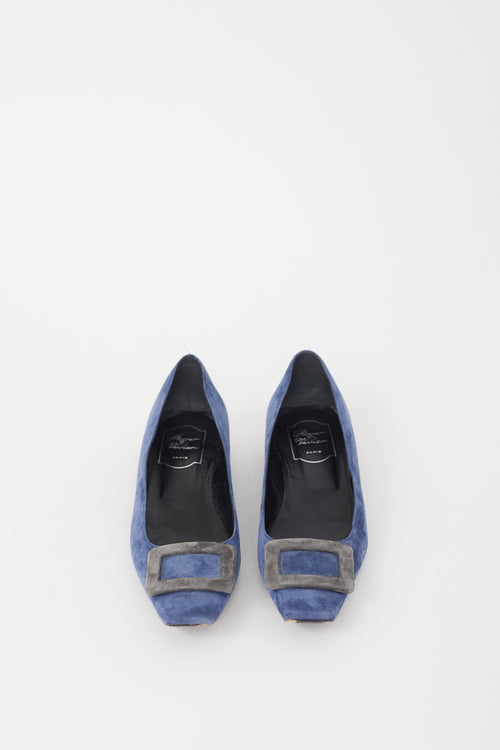 Roger Vivier Blue & Grey Suede Trompette  Flat