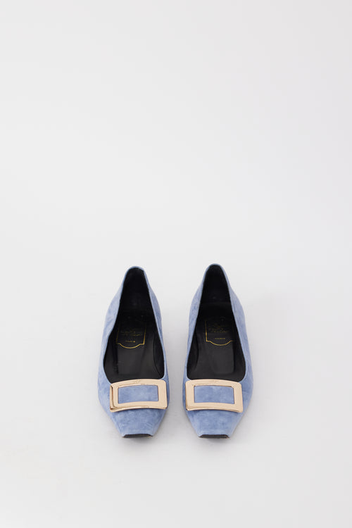 Roger Vivier Light Blue & Gold Suede Trompette Flat