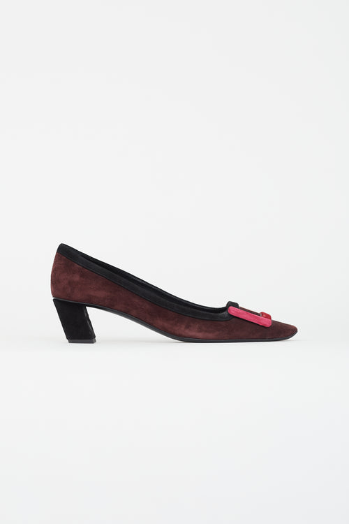 Roger Vivier Burgundy & Multicolour Belle Vivier Suede Heel