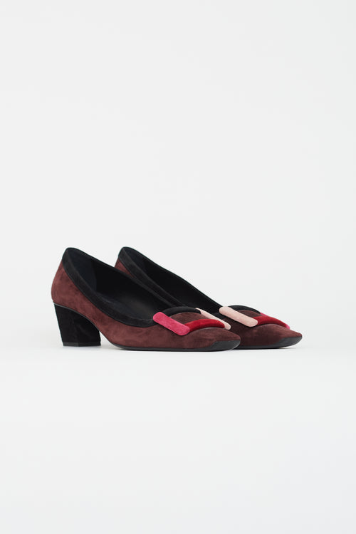 Roger Vivier Burgundy & Multicolour Belle Vivier Suede Heel