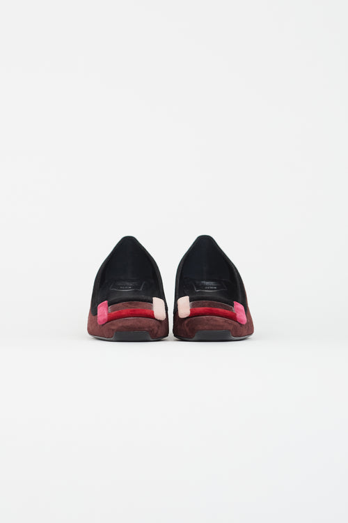 Roger Vivier Burgundy & Multicolour Belle Vivier Suede Heel