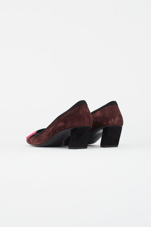 Roger Vivier Burgundy & Multicolour Belle Vivier Suede Heel