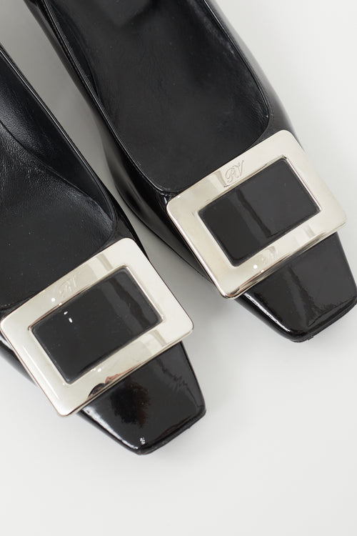 Roger Vivier Black & Silver Patent Belle Vivier Heel
