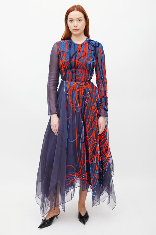 Roksanda Blue & Multicolour Silk Embroidered Dress