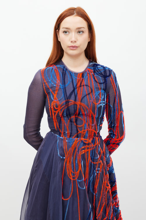Roksanda Blue & Multicolour Silk Embroidered Dress