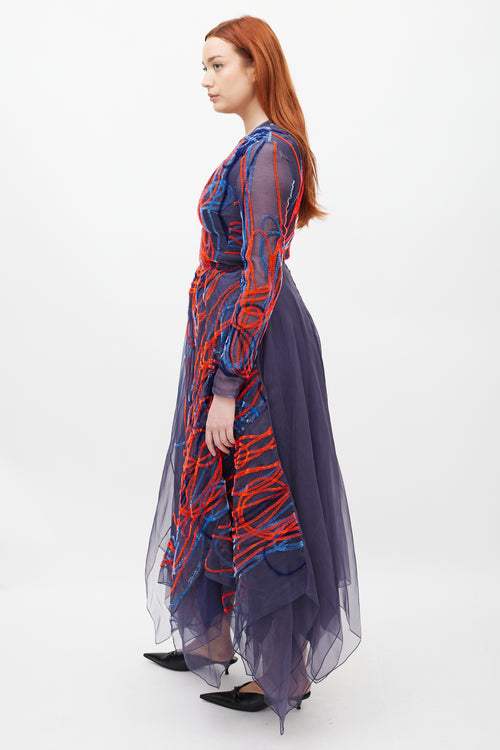 Roksanda Blue & Multicolour Silk Embroidered Dress