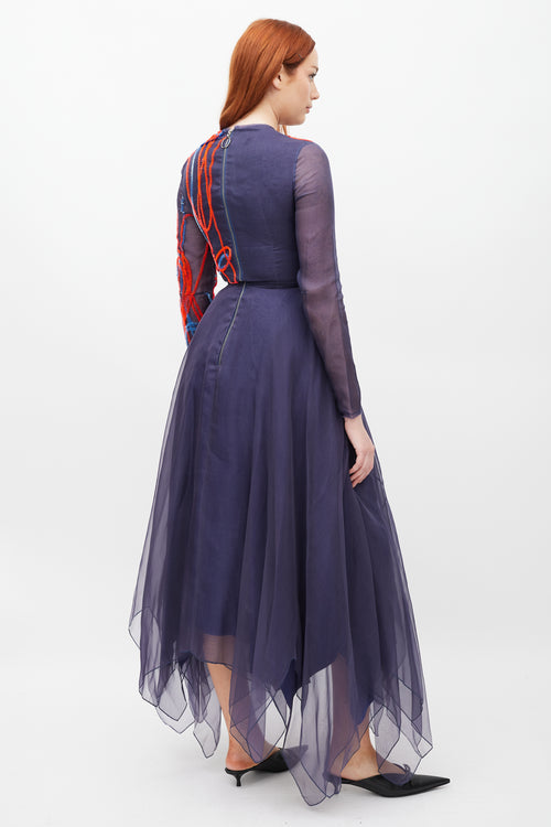 Roksanda Blue & Multicolour Silk Embroidered Dress